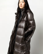 Load image into Gallery viewer, Shiny Nylon Long Coat in Charcoal
