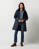 Load image into Gallery viewer, Mixed Media Quilted Coat in Navy
