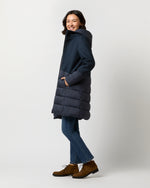 Load image into Gallery viewer, Mixed Media Quilted Coat in Navy
