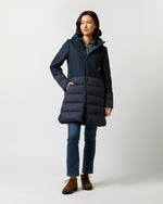 Load image into Gallery viewer, Mixed Media Quilted Coat in Navy
