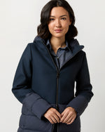 Load image into Gallery viewer, Mixed Media Quilted Coat in Navy
