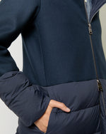 Load image into Gallery viewer, Mixed Media Quilted Coat in Navy
