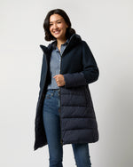 Load image into Gallery viewer, Mixed Media Quilted Coat in Navy
