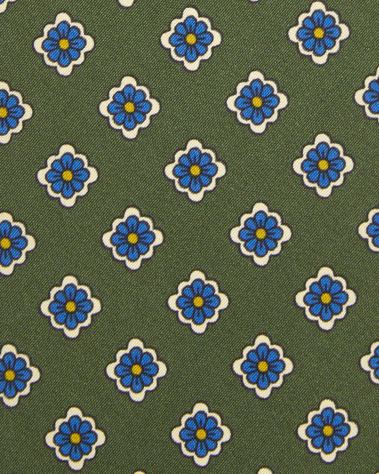 Silk Print Tie in Green/Blue/Butter Flower
