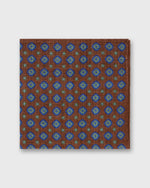 Load image into Gallery viewer, Hand-Rolled Wool/Silk Pocket Square in Brown/Blue/Green Medallion
