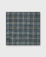 Load image into Gallery viewer, Hand-Rolled Wool/Silk Pocket Square in Smoke/Sky/Yellow Plaid
