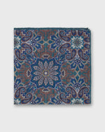 Load image into Gallery viewer, Hand-Rolled Wool/Silk Pocket Square in Lovat/Blue/Dusty Rose Mosaic
