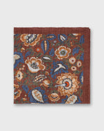 Load image into Gallery viewer, Hand-Rolled Wool/Silk Pocket Square in Rust/Gold/Blue Floral
