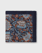 Load image into Gallery viewer, Hand-Rolled Wool/Silk Pocket Square in Navy/Sky/Orange Floral
