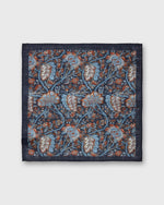 Load image into Gallery viewer, Hand-Rolled Wool/Silk Pocket Square in Navy/Sky/Orange Floral
