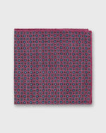 Load image into Gallery viewer, Hand-Rolled Wool/Silk Pocket Square in Raspberry/Blue/Gold Foulard
