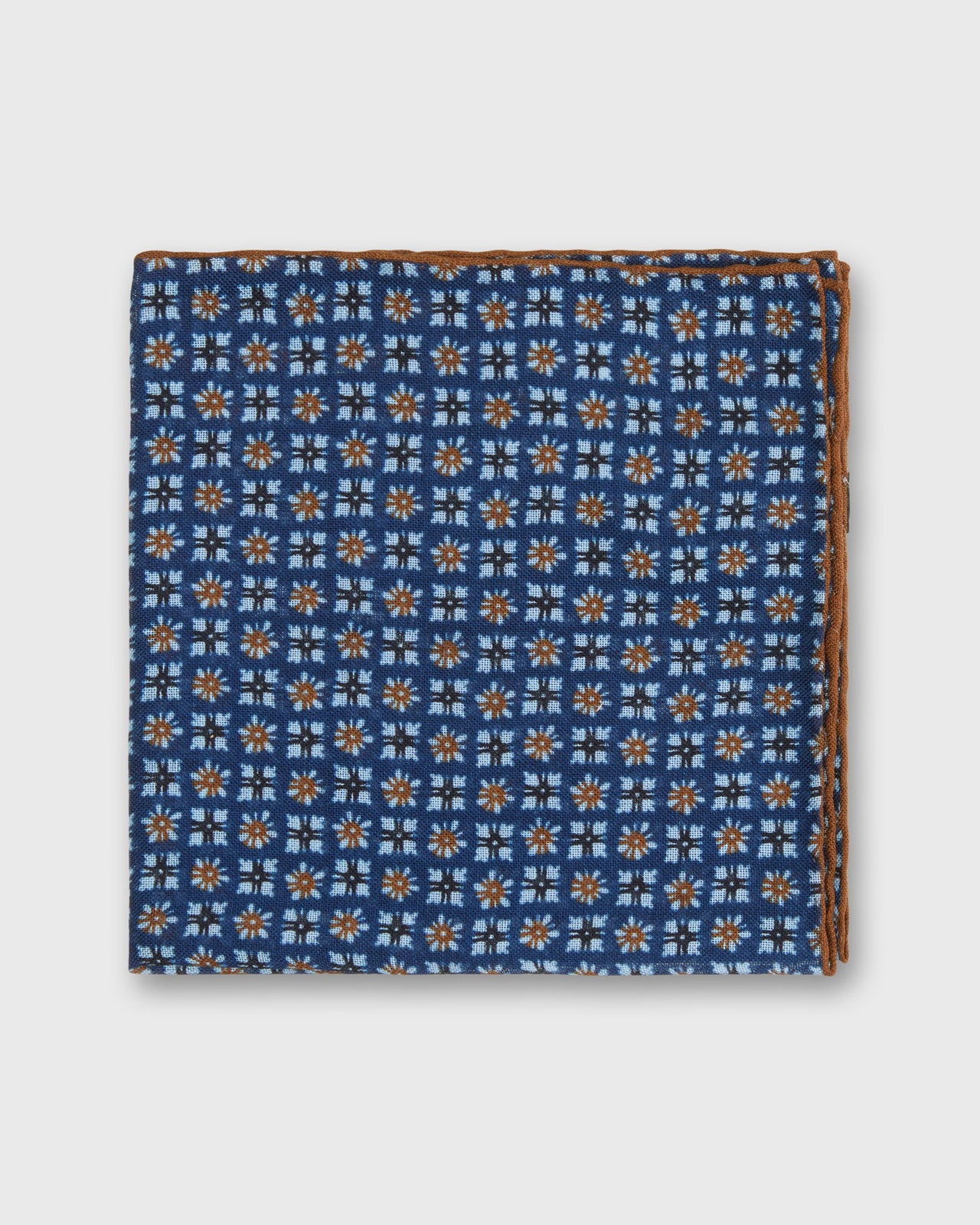Wool/Silk Pocket Square in Marine/Sky/Umber Mosaic