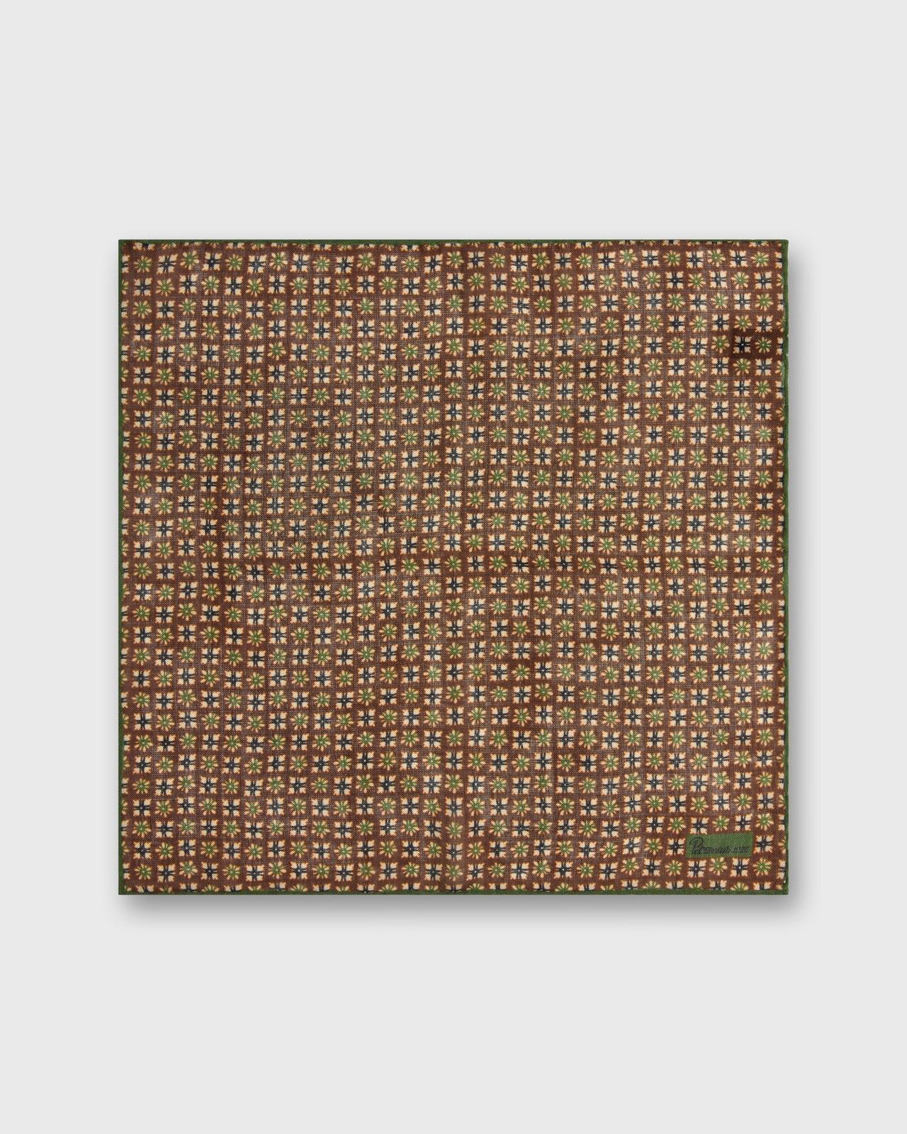 Wool/Silk Pocket Square in Brown/Straw/Olive Mosaic