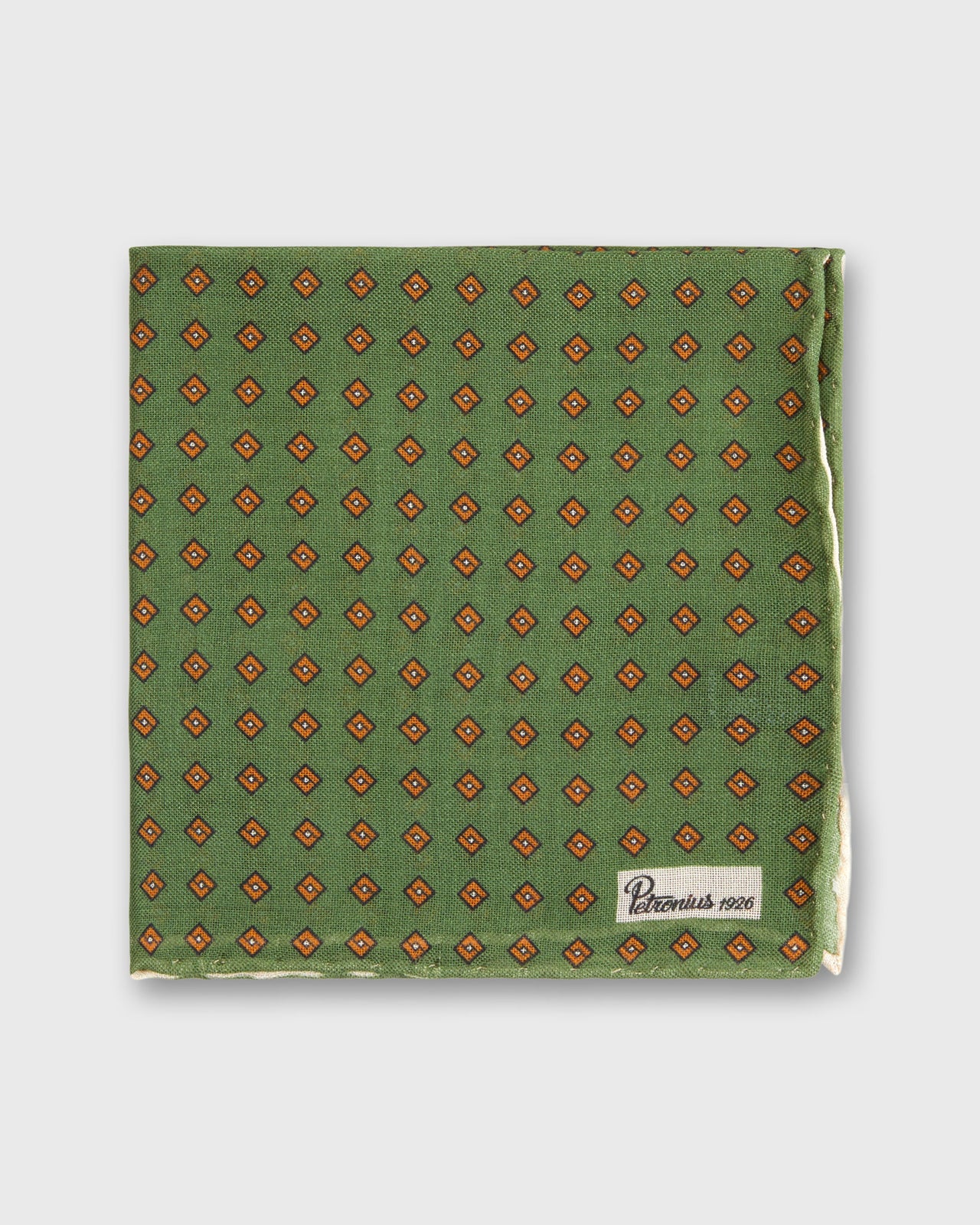 Wool/Silk Pocket Square in Fern/Gold Foulard