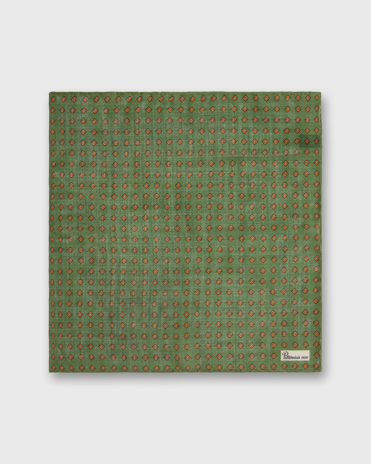 Wool/Silk Pocket Square in Fern/Gold Foulard