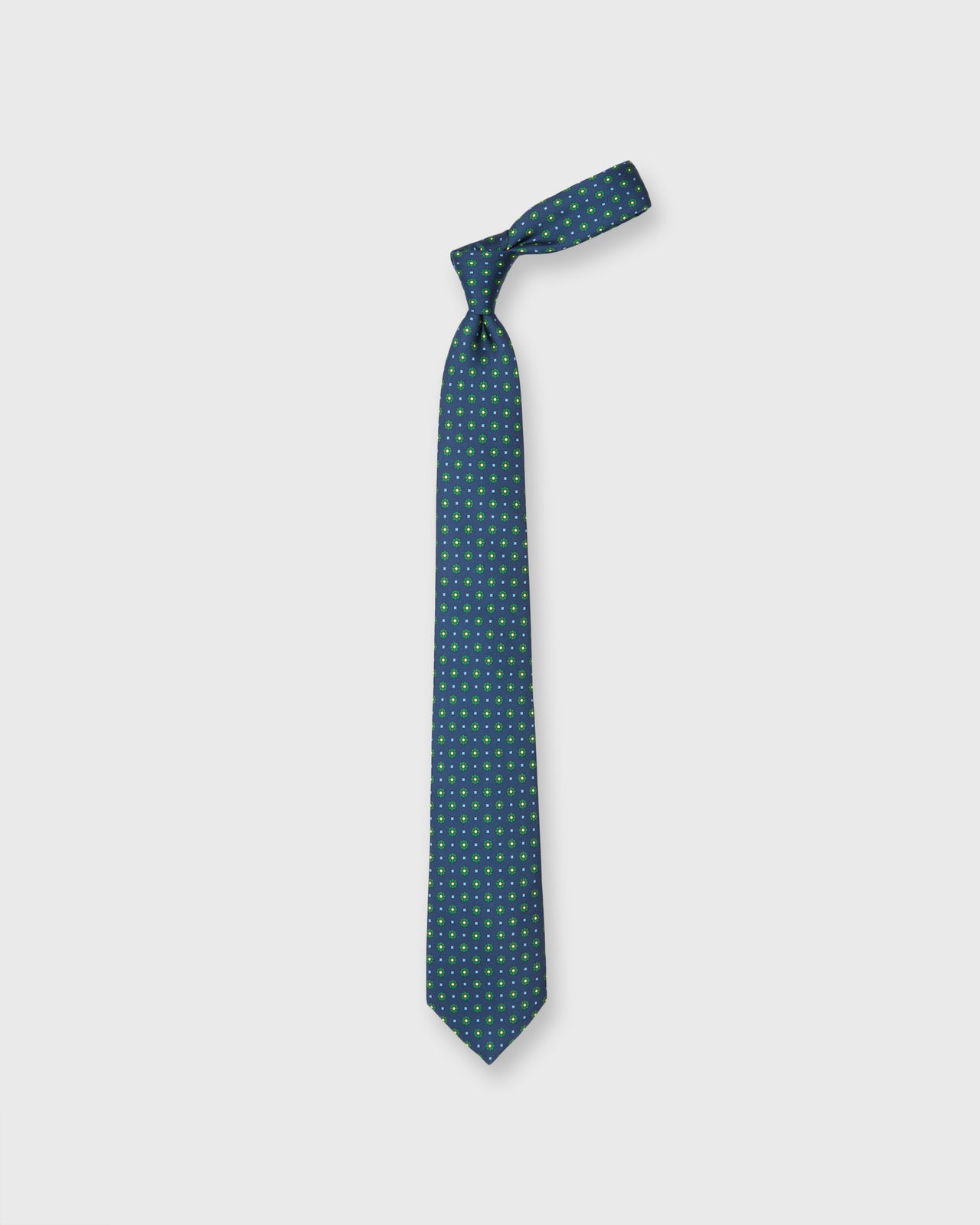 Silk Print Tie in Navy/Green/Sky Flower