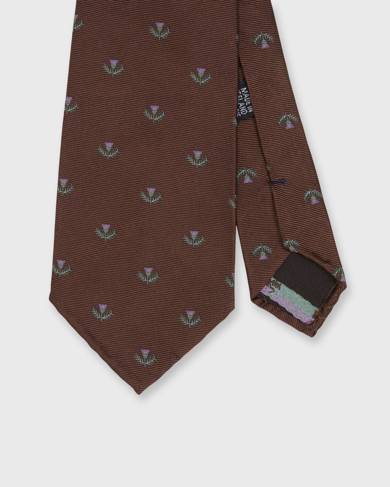 Silk Club Tie in Brown/Lavender/Green Laurel
