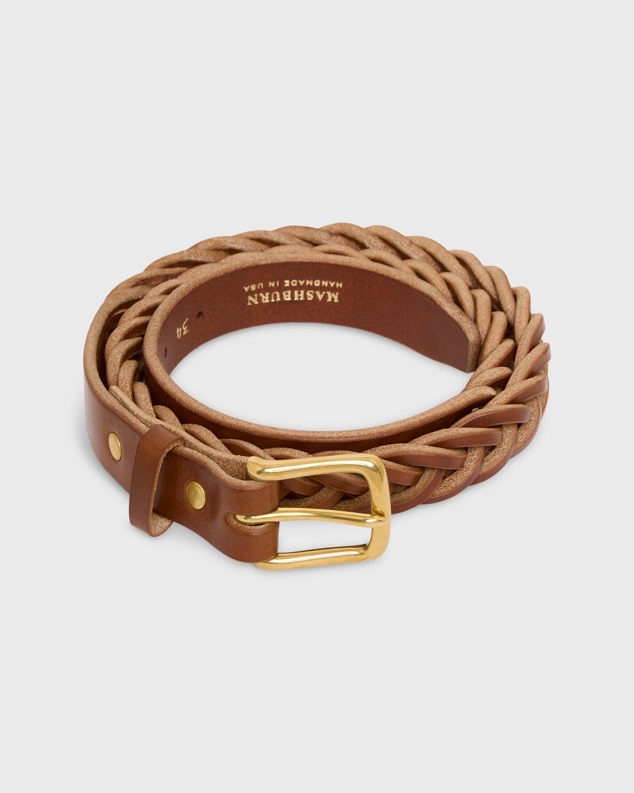 Five Plait Braided Belt in Medium Brown Leather