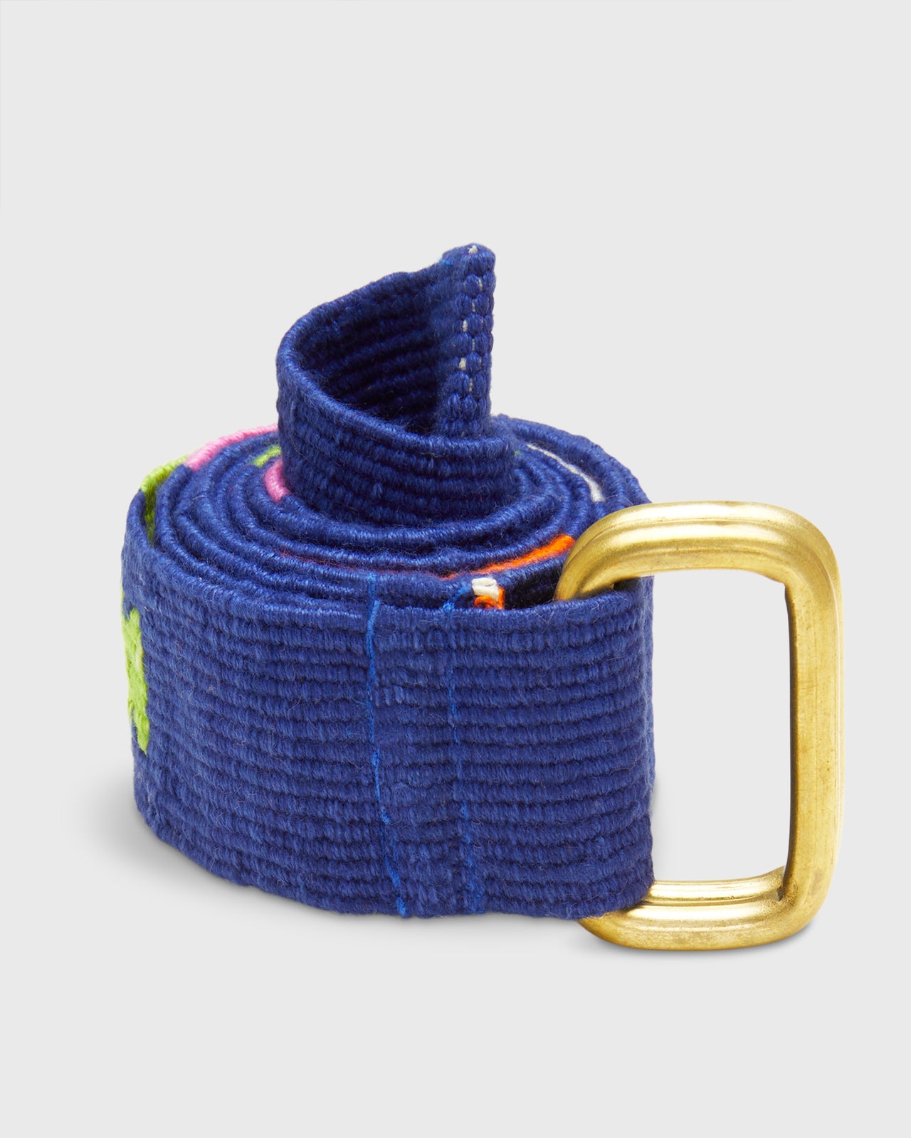 Hand-Loomed D-Ring Belt in Navy/Orange Tribal