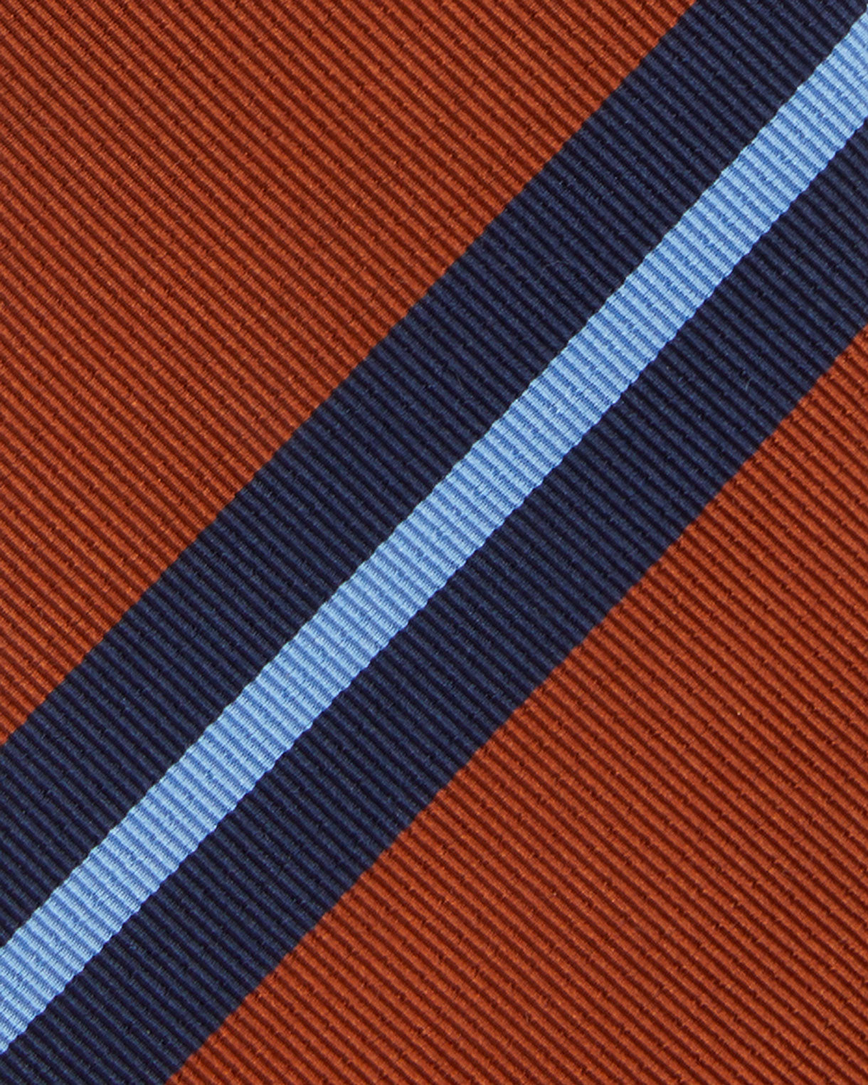 Silk/Cotton Woven Tie in Rust/Navy/Sky Stripe