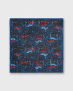 Load image into Gallery viewer, Hand-Rolled Wool Pocket Square in Blue Antelope Scene
