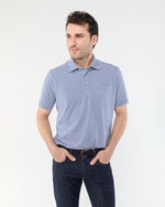 Load image into Gallery viewer, Short-Sleeved Polo in Ink/White Stripe Jersey
