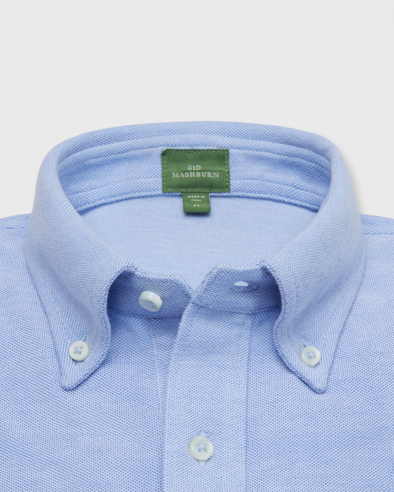 Short-Sleeved Knit Button-Down Popover Shirt in Sky Oxford Pima Pique
