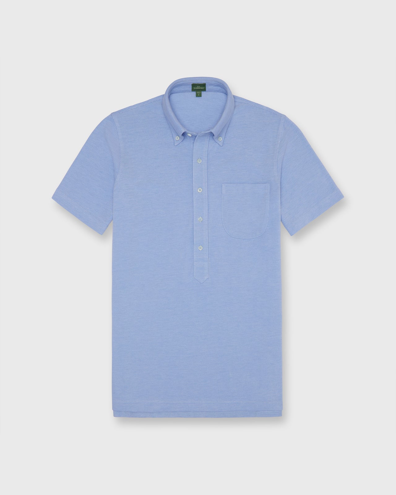 Short-Sleeved Knit Button-Down Popover Shirt in Sky Oxford Pima Pique