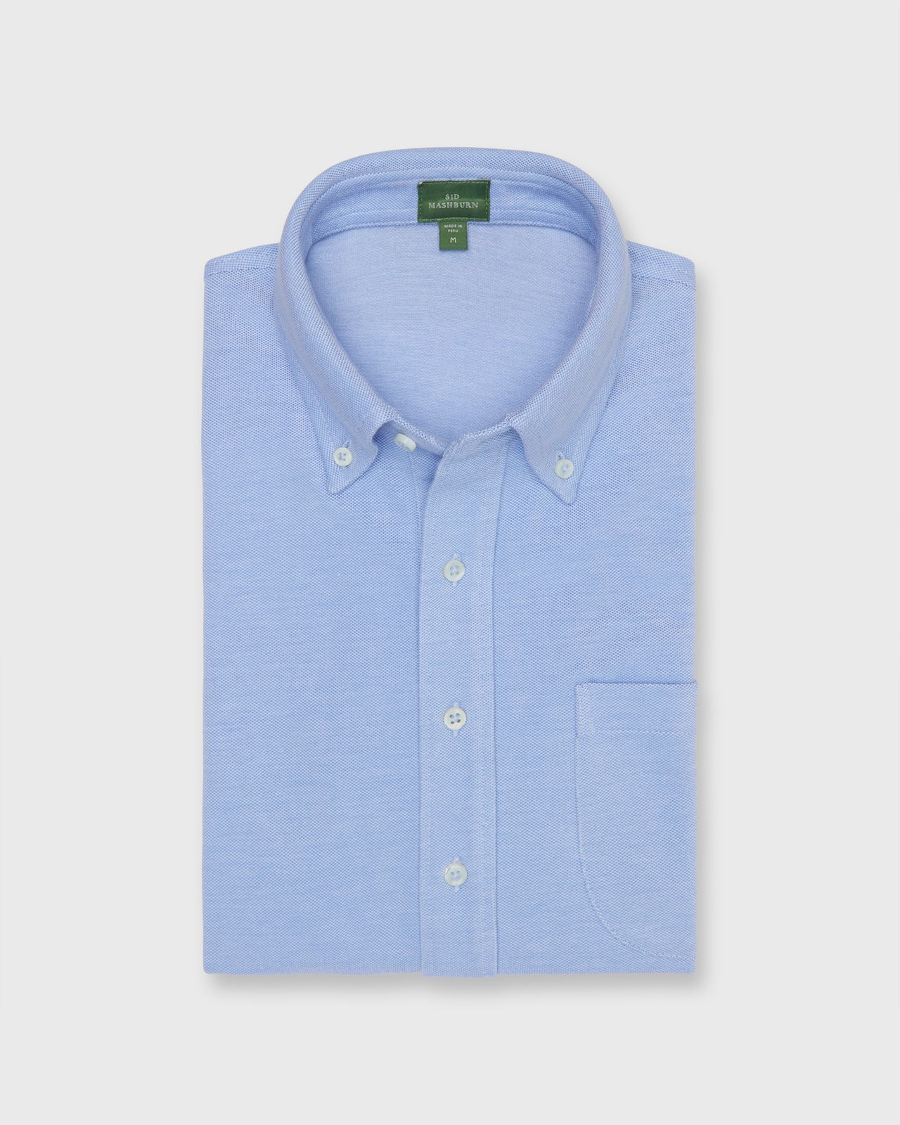 Short-Sleeved Knit Button-Down Popover Shirt in Sky Oxford Pima Pique
