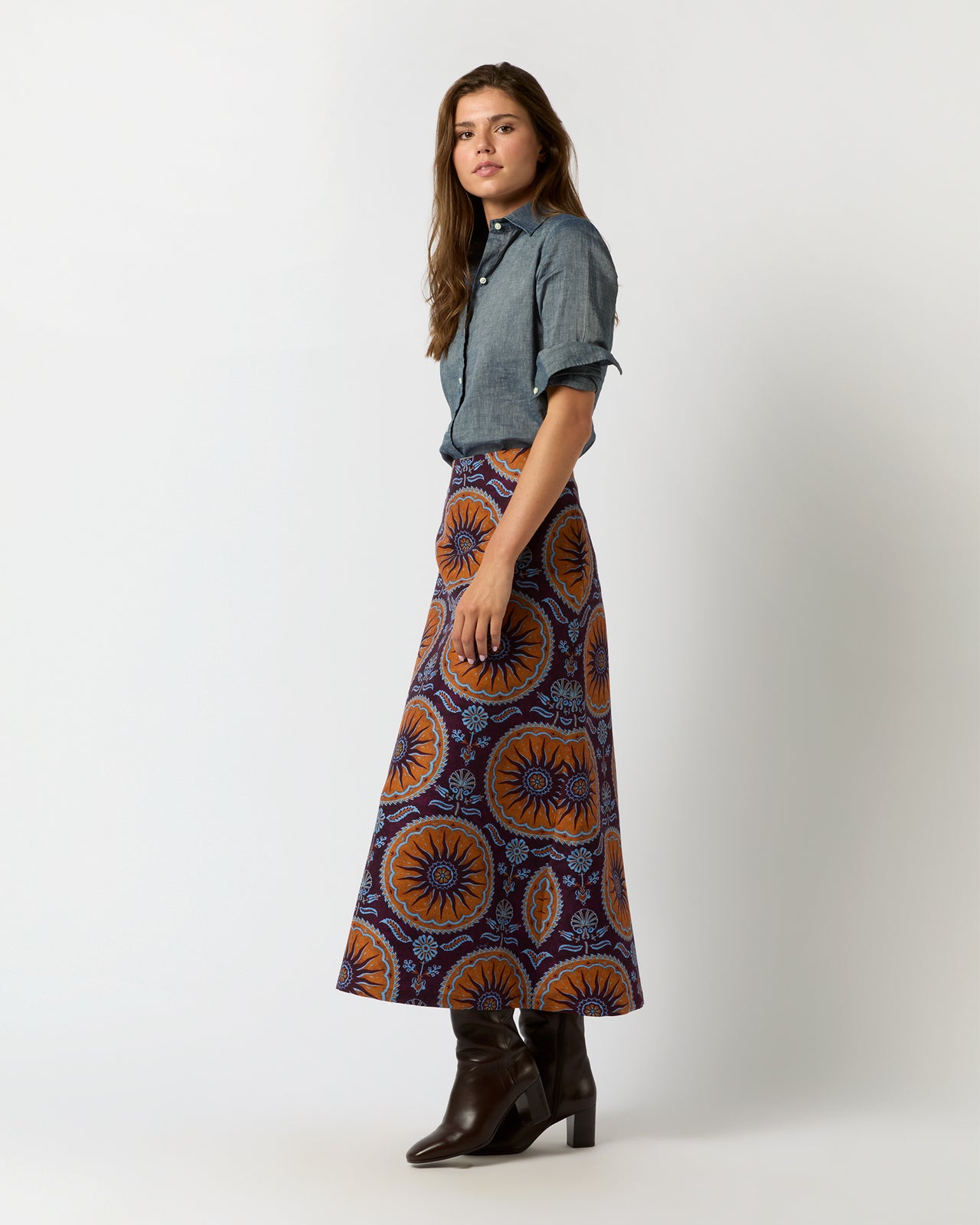 A-Long Skirt in Purple Sovereign Cady Wool