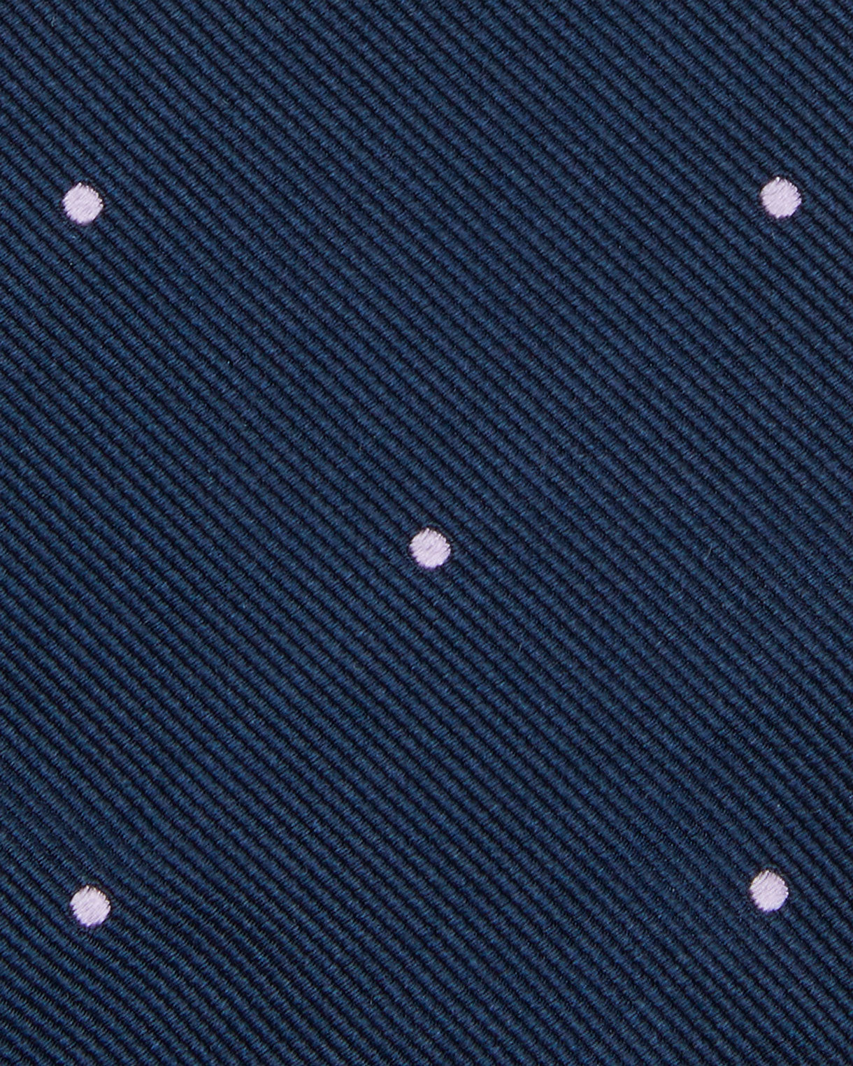 Hand-Rolled Silk Woven Tie in Navy/Lilac Dot