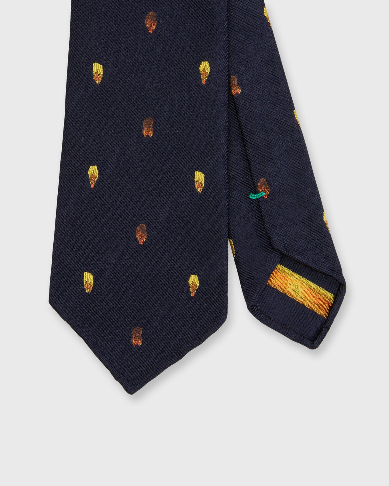Hand-Rolled Silk Club Tie in Navy/Gold Maple Seed