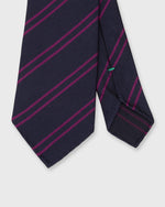Load image into Gallery viewer, Silk Woven Tie in Navy/Berry Double Stripe
