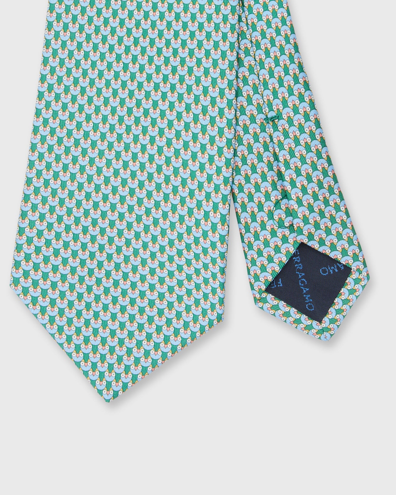 Silk Print Tie in Green Owl