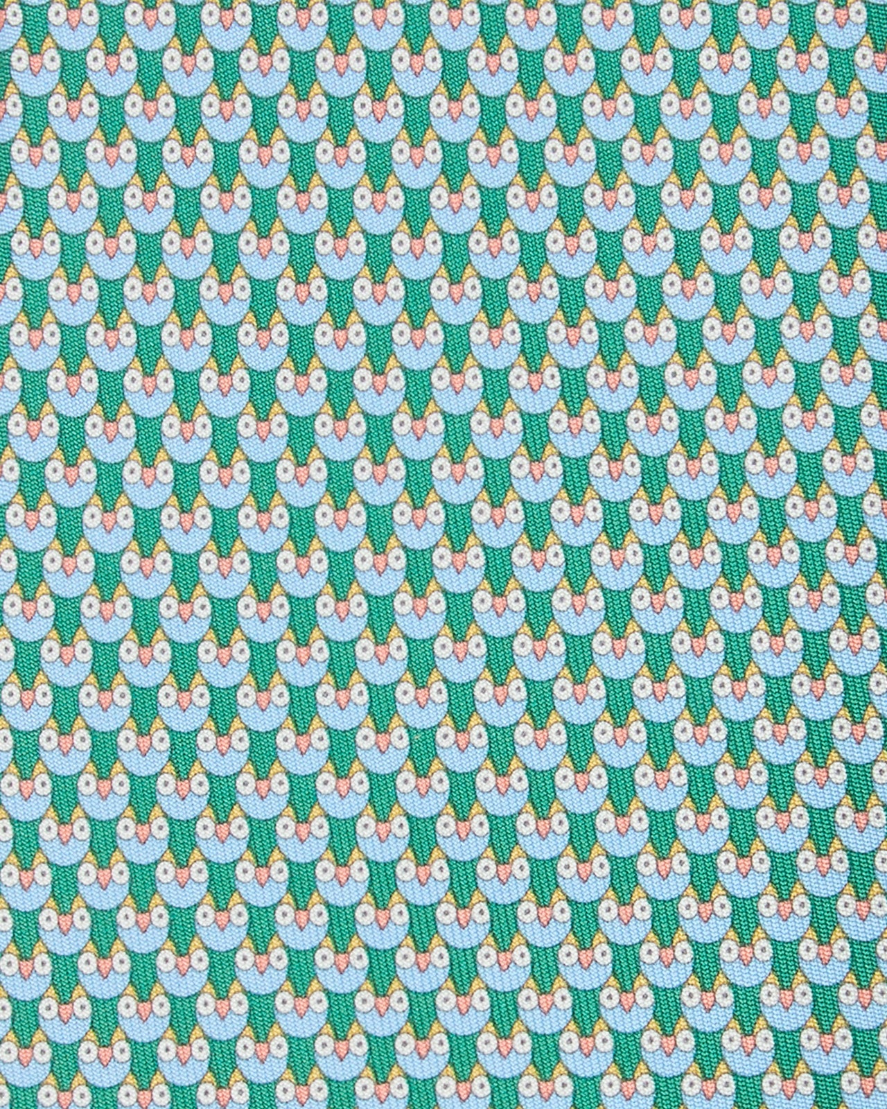 Silk Print Tie in Green Owl