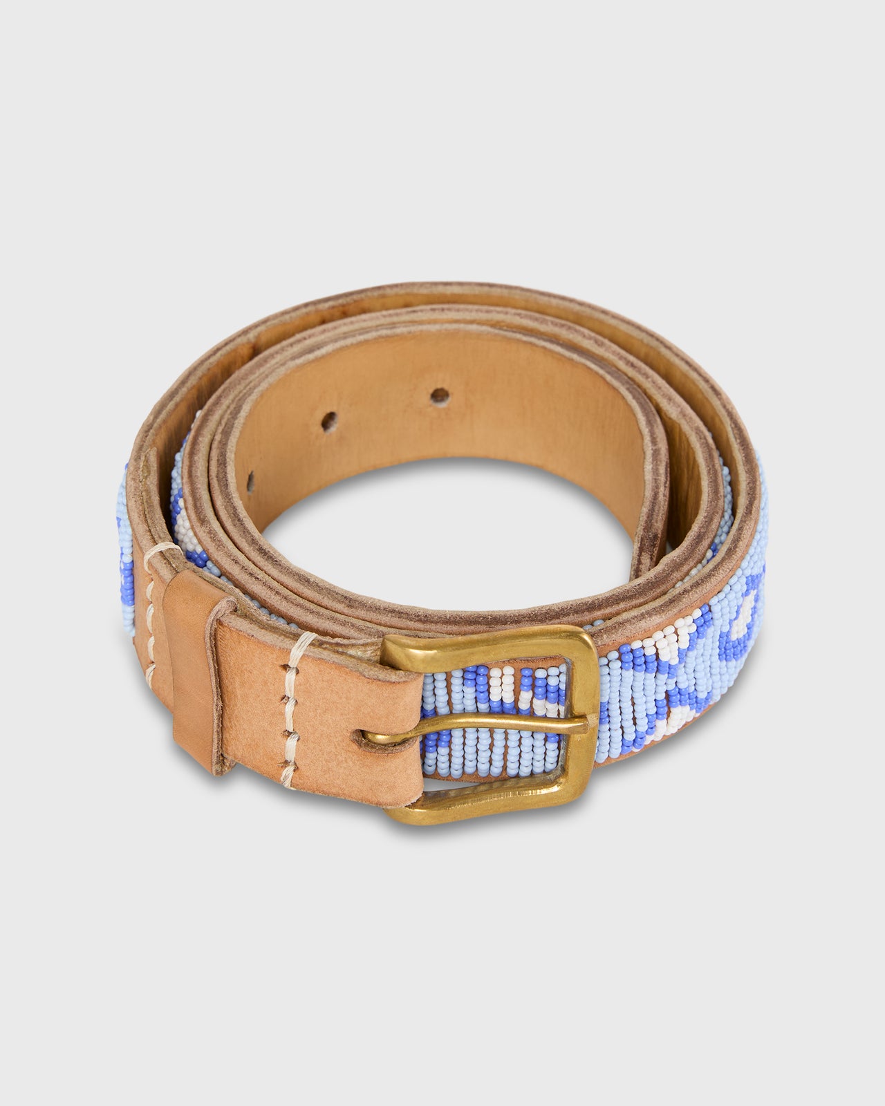 1.25" African Beaded Belt in Blue/White Cheetah
