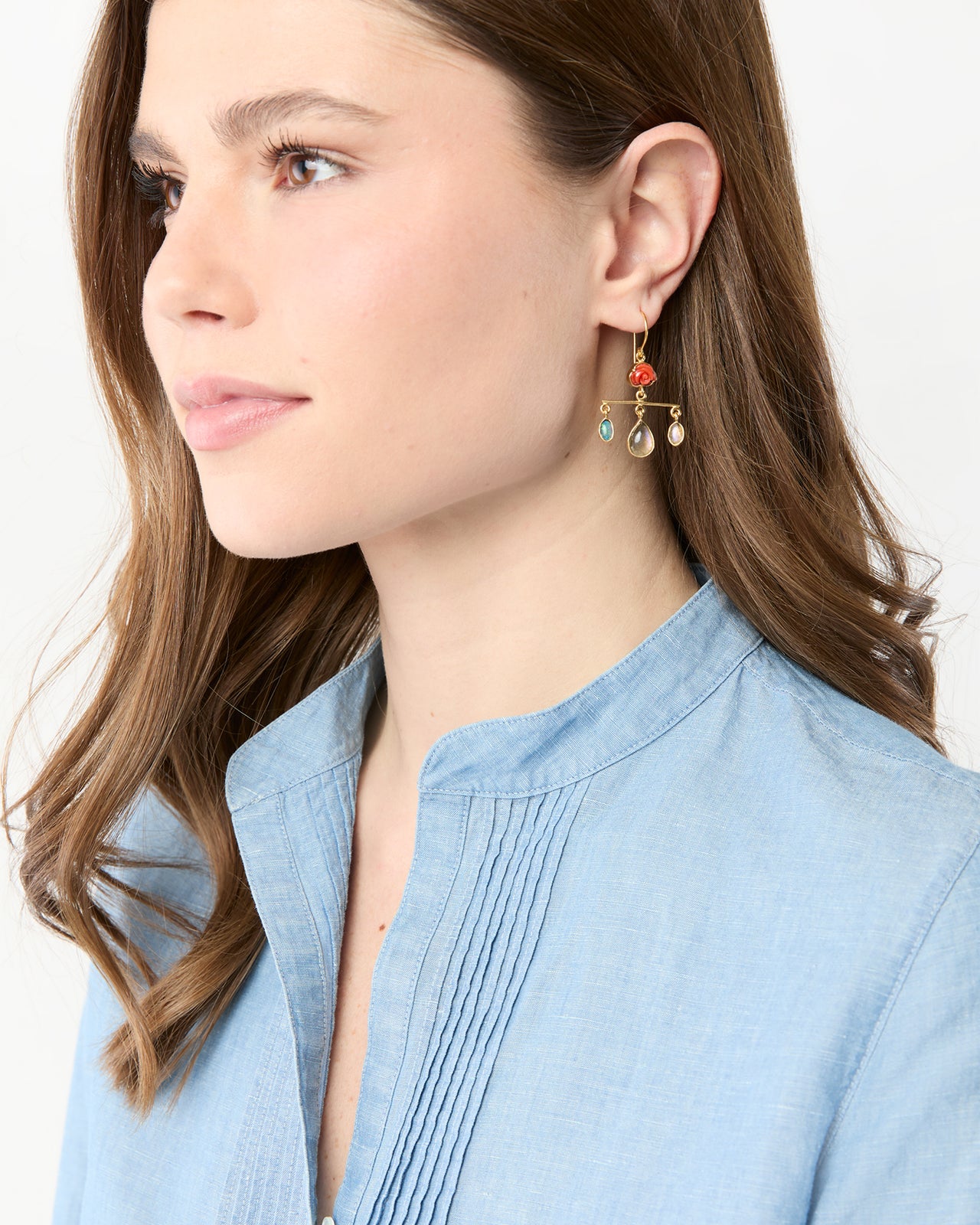 Balance Drop Earrings in Coral/Opal