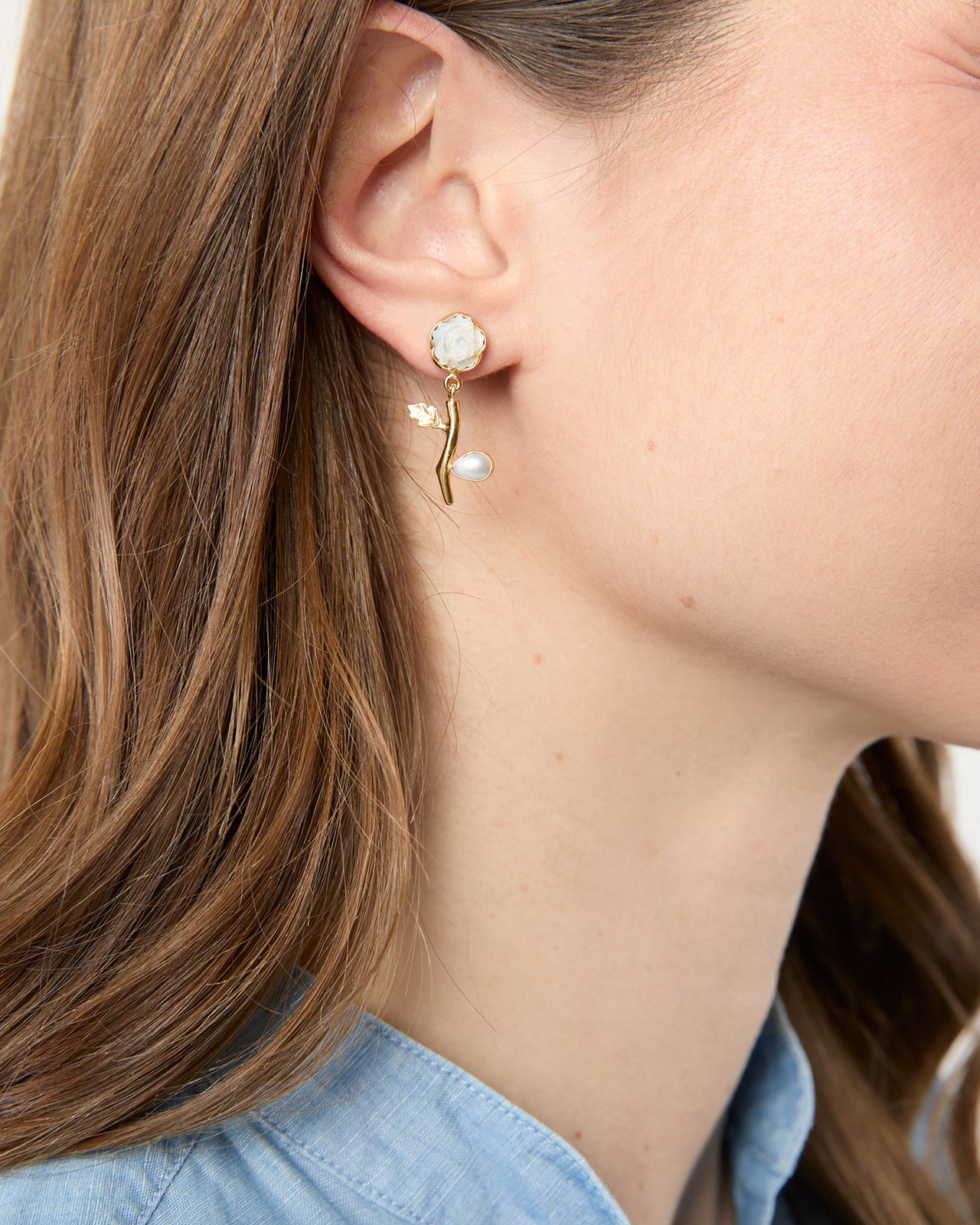 Flower Drop Earrings in White