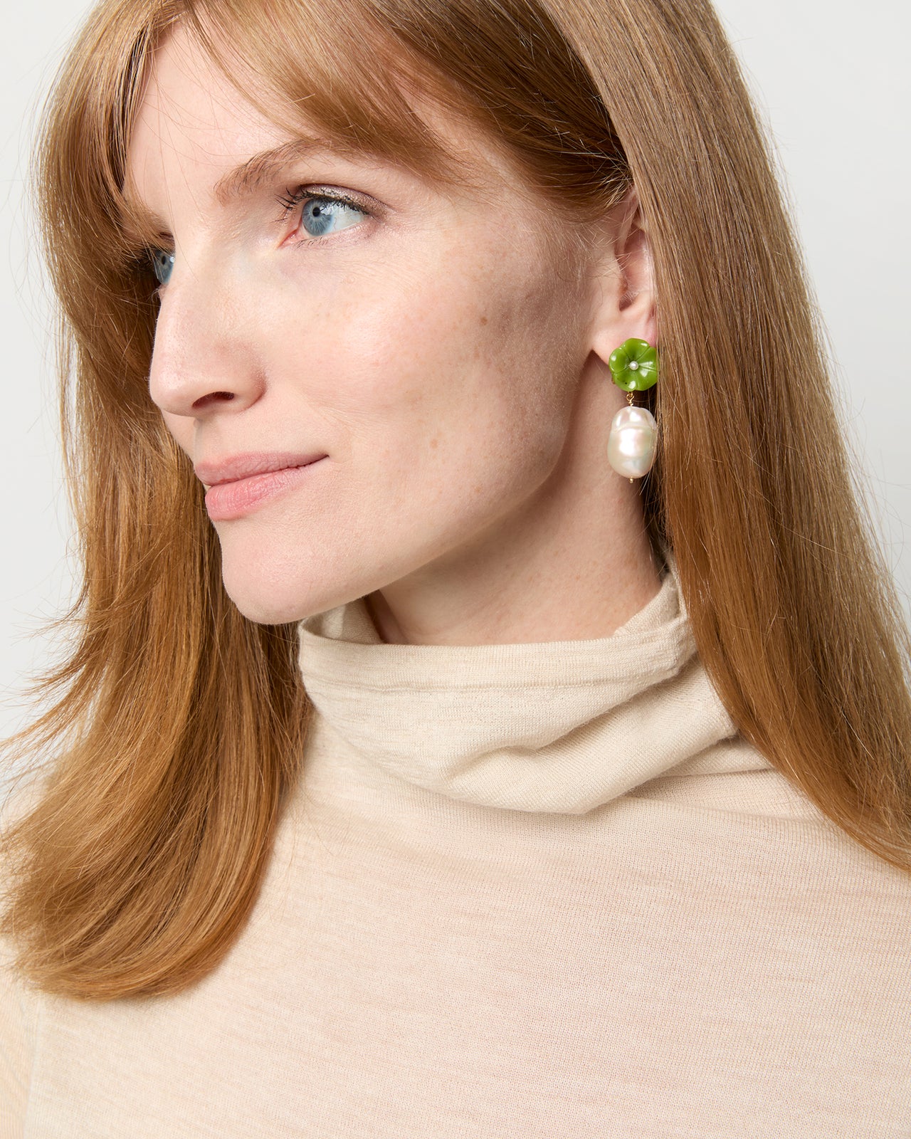 Pearl Drop Earrings in Jade