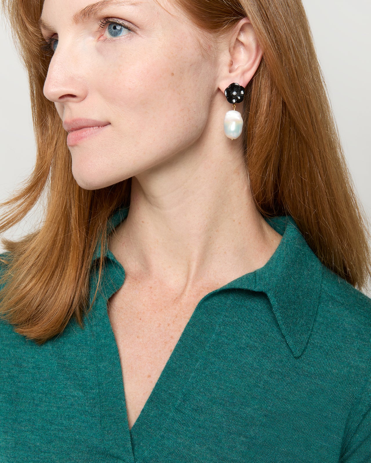Pearl Drop Earrings in Black
