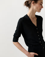 Load image into Gallery viewer, Short-Sleeved Rosie V-Neck Cardigan in Black Linen
