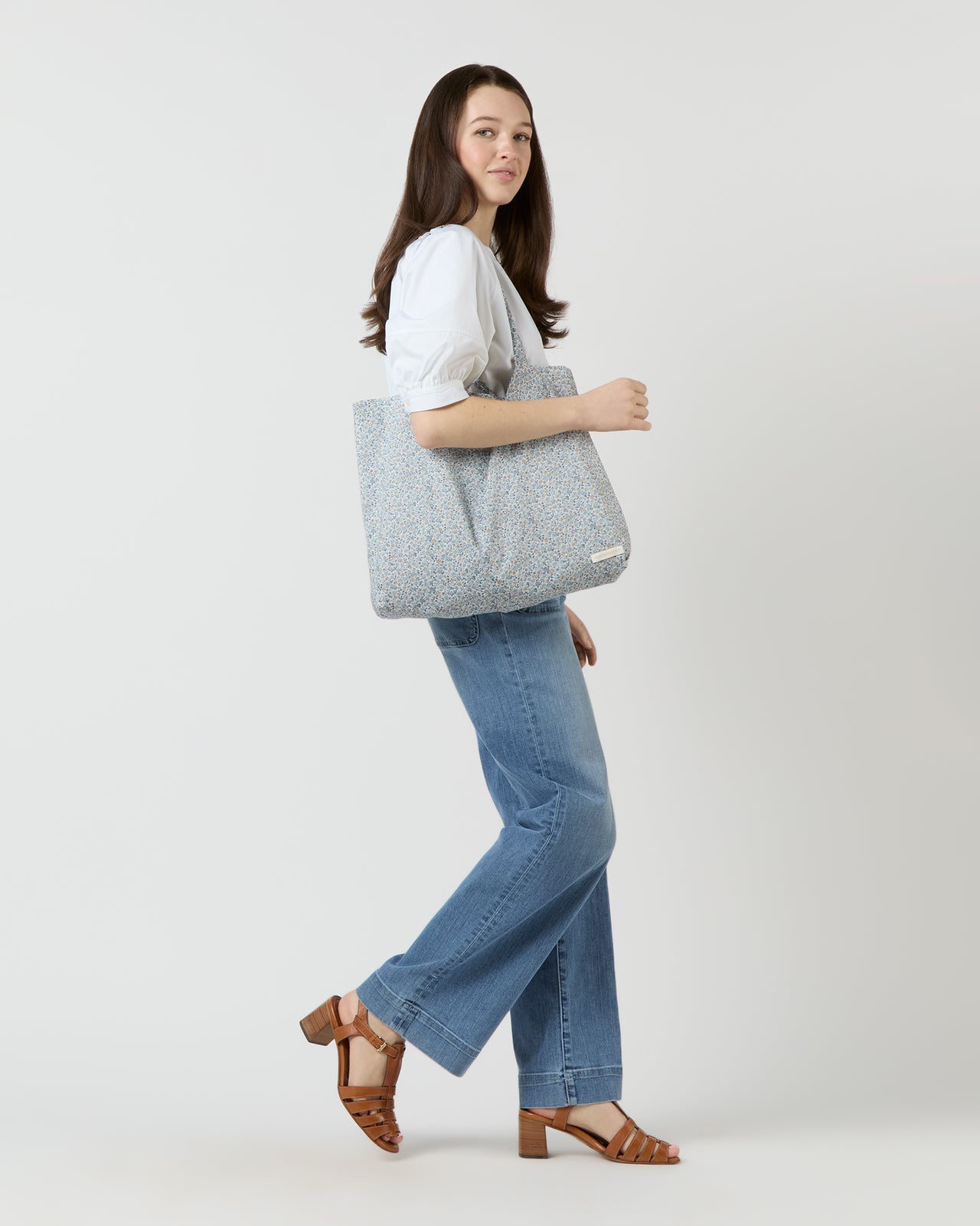 Reusable Tote Bag in Steel Blue Multi Hannah Rose Liberty Fabric