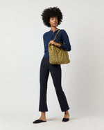 Load image into Gallery viewer, Reusable Tote Bag in Yellow/Blue/Brown Star Anise Liberty Fabric

