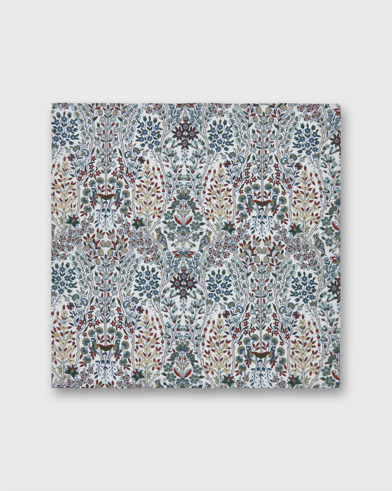 Hand-Rolled Cotton Pocket Square in Ivory/Indigo/Bordeaux Kensington Park Liberty Fabric