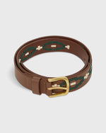 Load image into Gallery viewer, 1 1/8" Polo Belt in Green/Bone Medium Brown Leather
