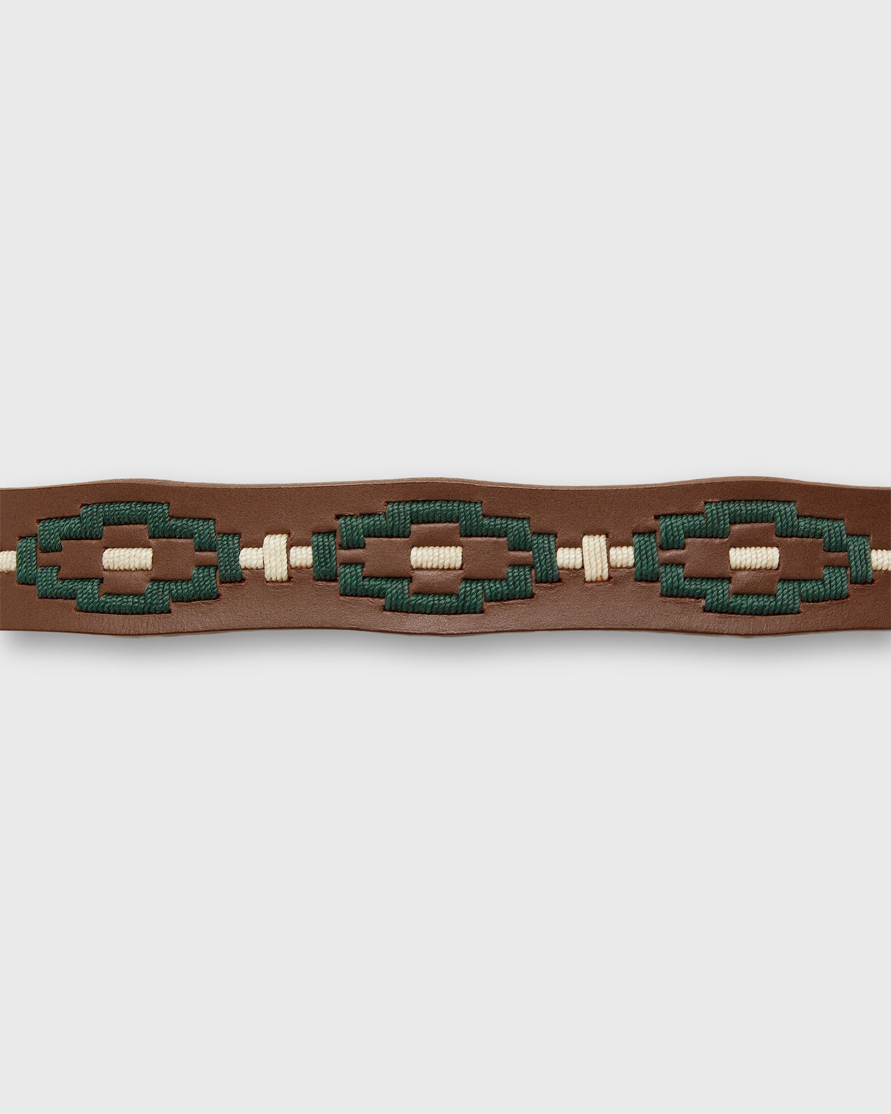 1 1/8" Polo Belt in Green/Bone Medium Brown Leather