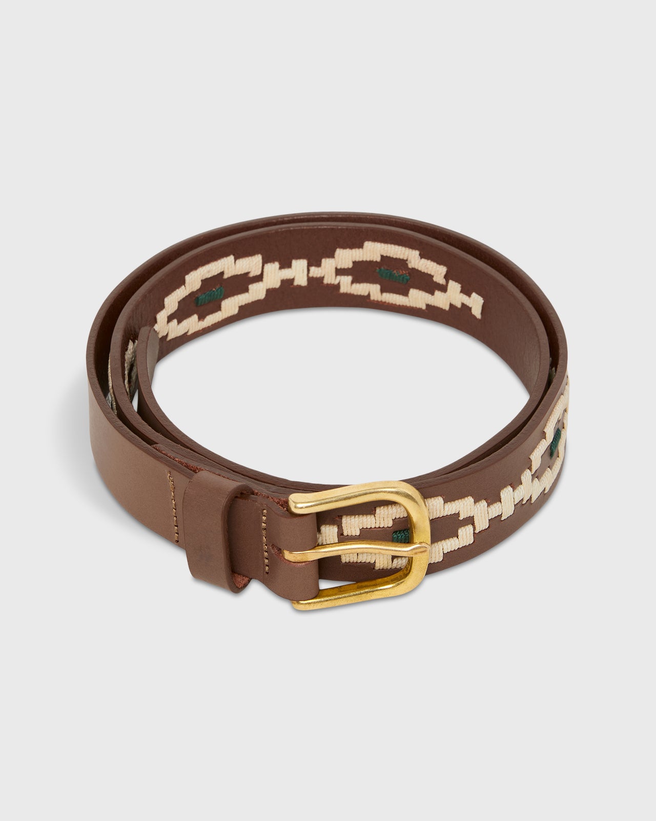 1 1/8" Polo Belt in Bone/Green Medium Brown Leather