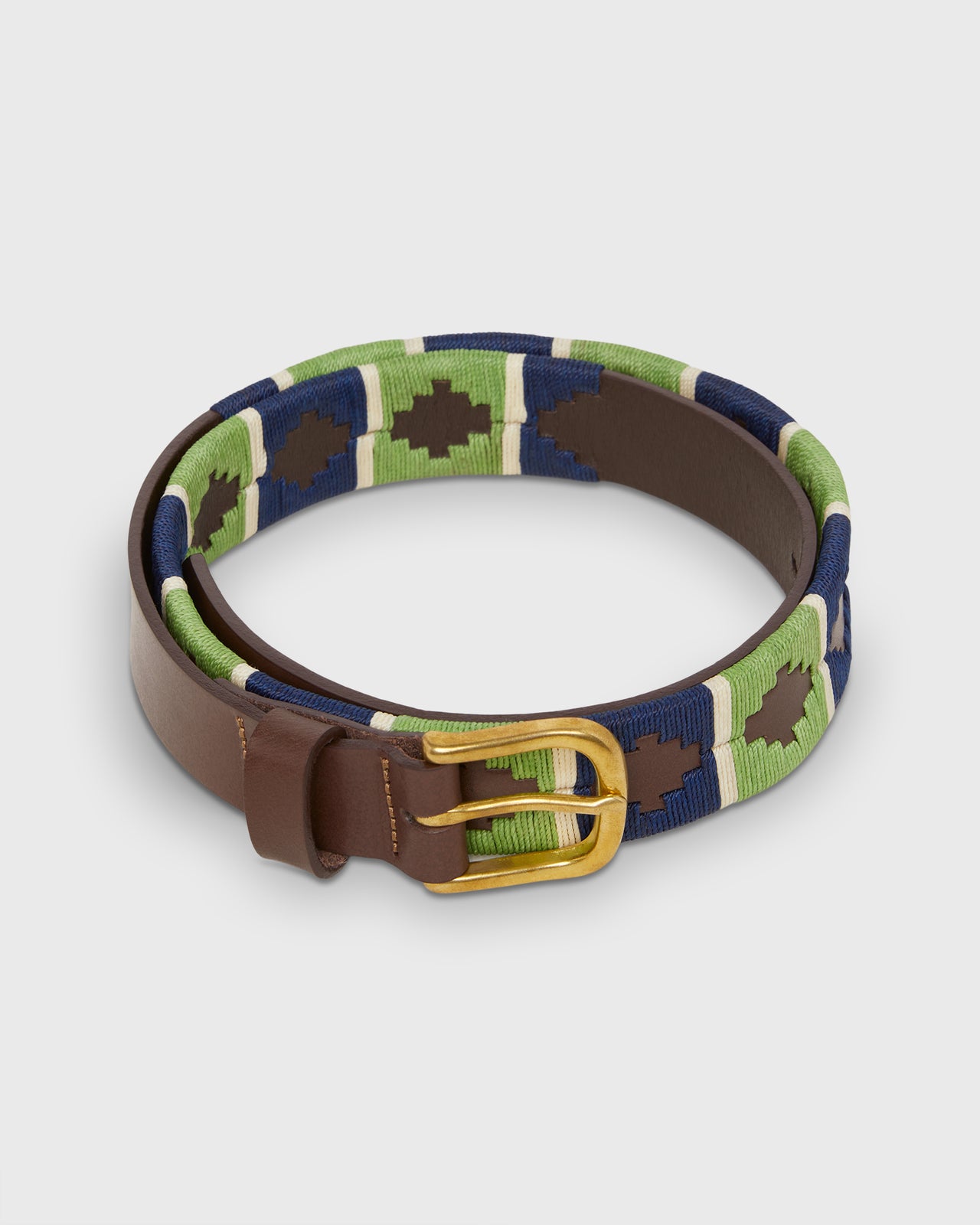 1 1/8" Polo Belt in Sage/Navy/Bone Chocolate Leather