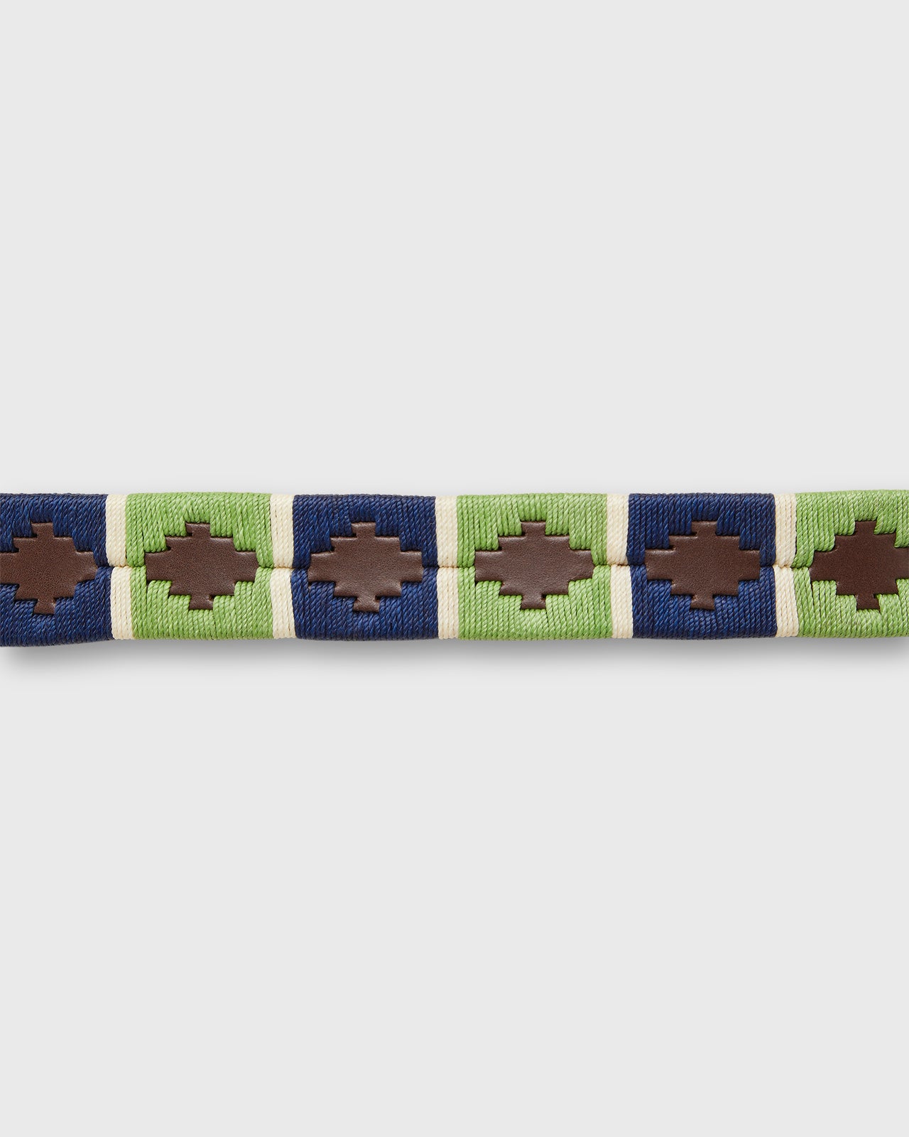 1 1/8" Polo Belt in Sage/Navy/Bone Chocolate Leather