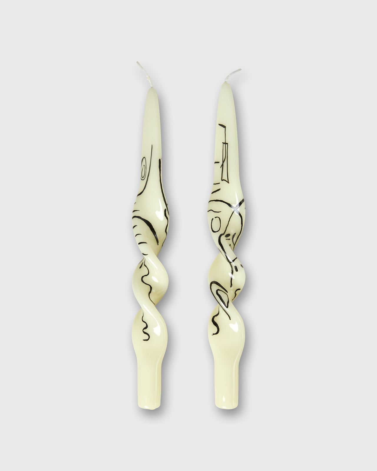 Hand-Painted Twist Taper Candles (Set of 2) in Line Drawing